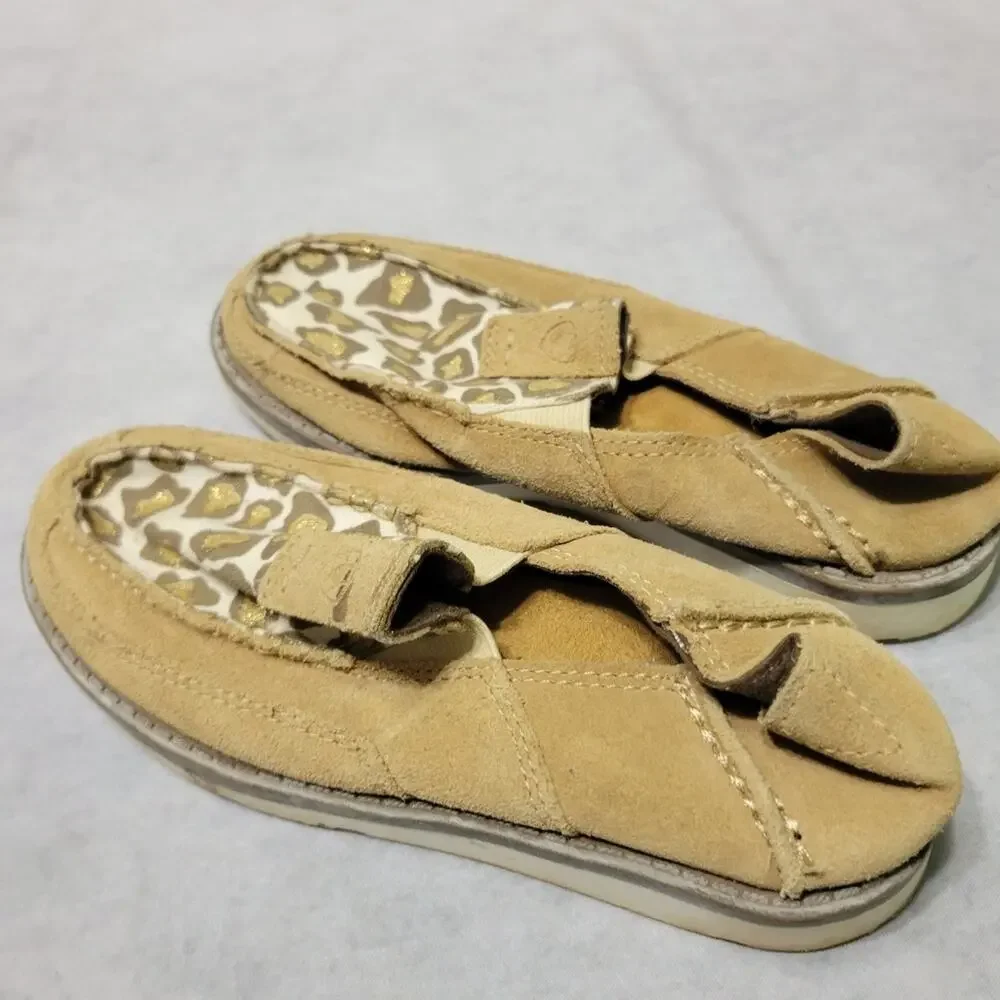 Ariat Cruiser Shoes Girls Sz 13 Leopard Print Suede Leather Slip On Flat Loafers